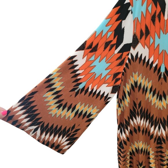 INC International Concepts Aztec Print V-Neck Romper Size XL 3/4 Sleeve Pockets - Picture 7 of 8